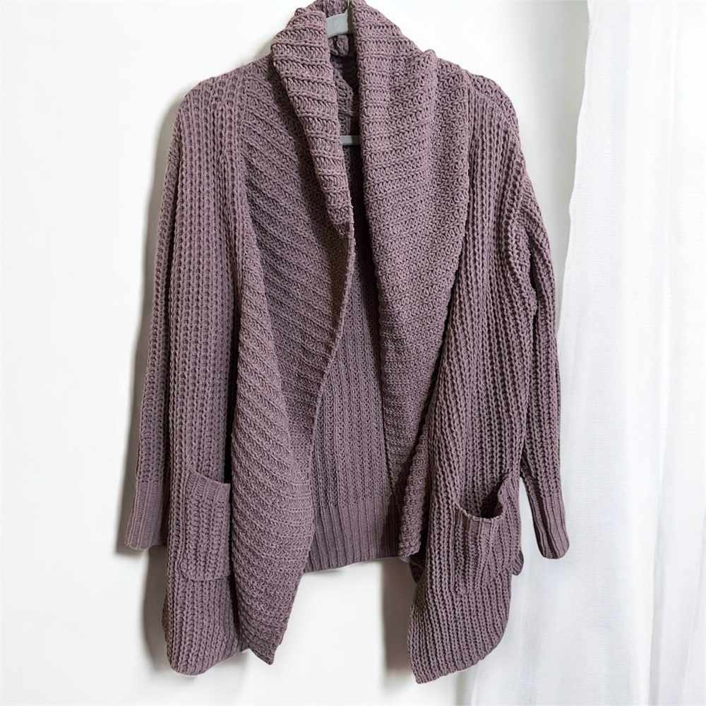 POL Mauve Chunky Knit Soft Open Front Long Sleeve Chenille Cardigan Sweater M